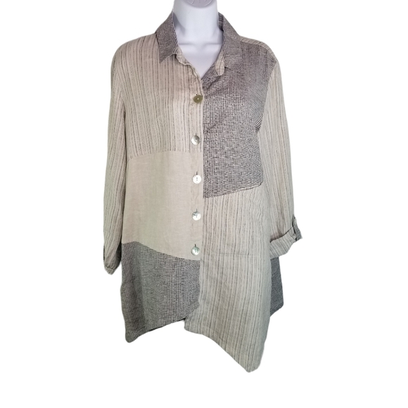 Habitat mix it up artist print linen asymmetrical lagenlook blouse tunic - Picture 1 of 11